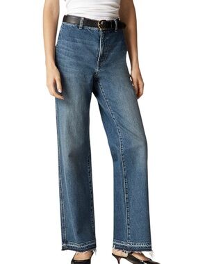 J. Crew '96 Slim Wide Leg Trouser Jeans Size 31 Stretch Raw Hem Medium Blue